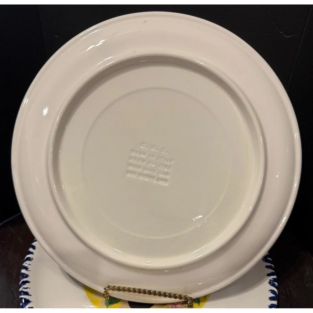 C.M.S. Pizza Plates Plate Blue Trim Hand Painted Italy Eggplant Set of 2 NEW